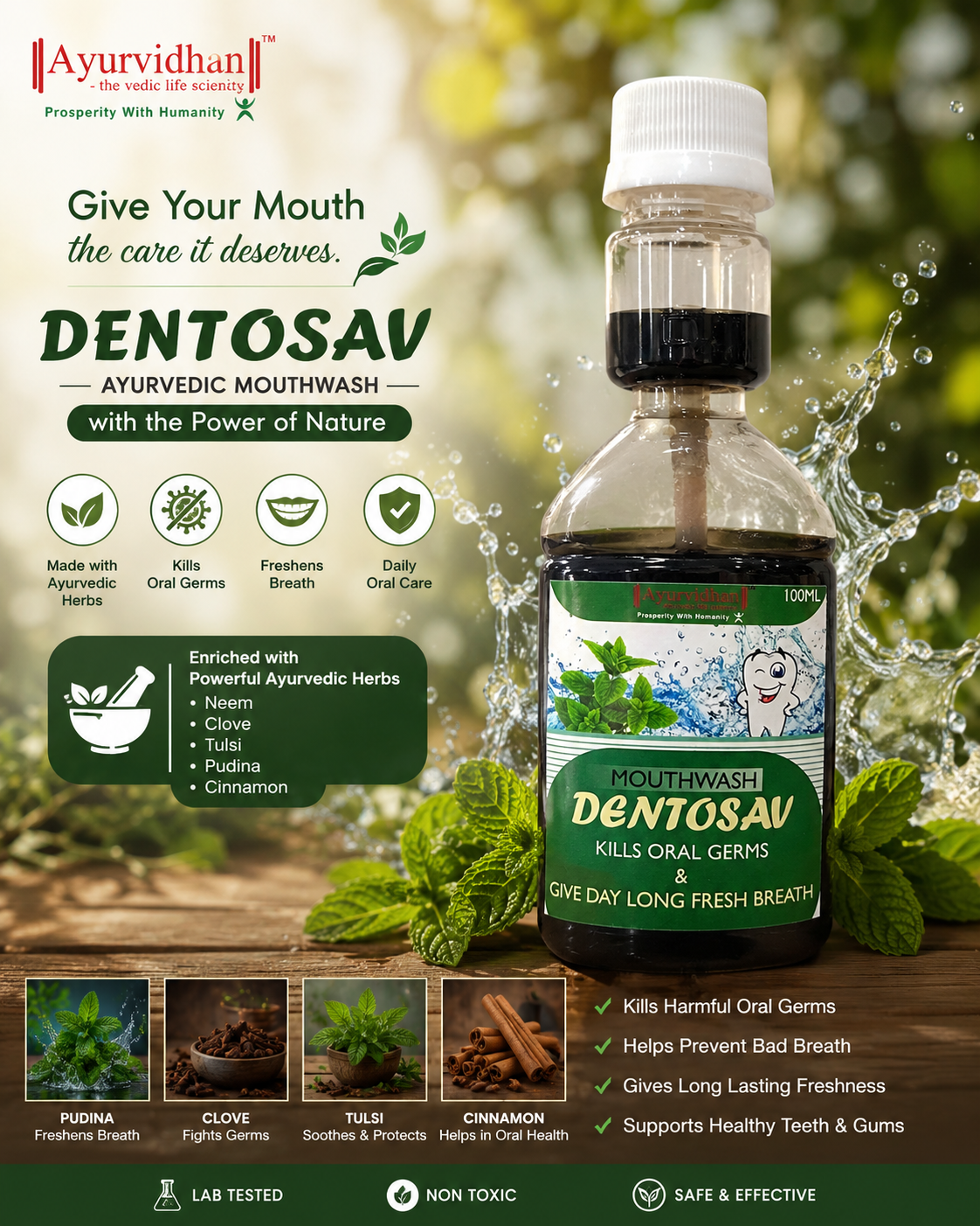 Ayurvedic Herbal Mouthwash for Fresh Breath | Dentosav