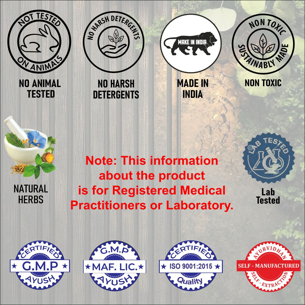 Collection of product certification logos on a textured background with natural elements.