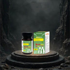 Medorist Medo gist bottle and box on a dark stone platform
