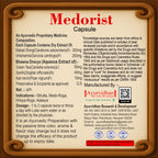 Medorist capsule packaging with Ayurvedic details and branding