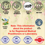 Collection of product certification logos on a floral background