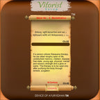 Text on a scroll with Vitorist Syrup branding on a brown background