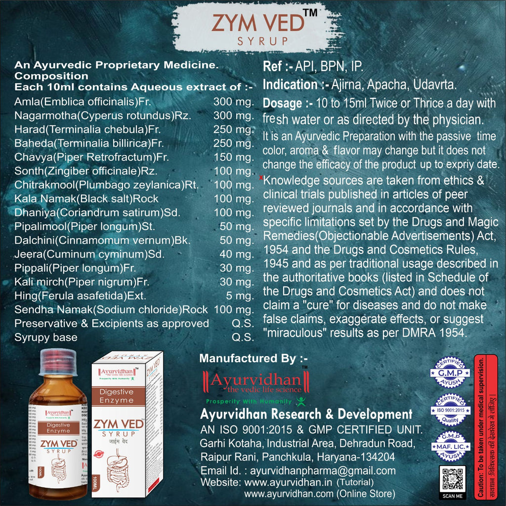 Zym Ved Syrup – Ayurvedic Digestive Enzyme Syrup for Healthy Digestion