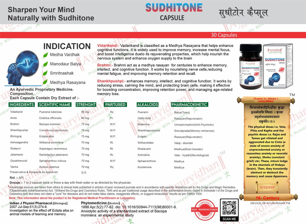 Ayurvidhan Sudhitone Capsules | Ayurvedic Brain & Memory Booster