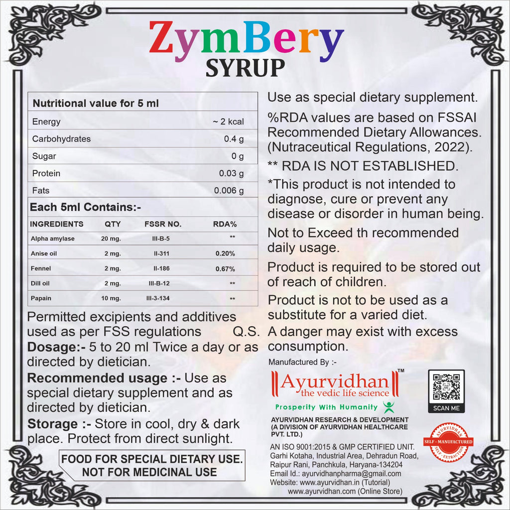 ZymBery Digestive Enzyme Syrup 220ml | Alpha Amylase Syrup