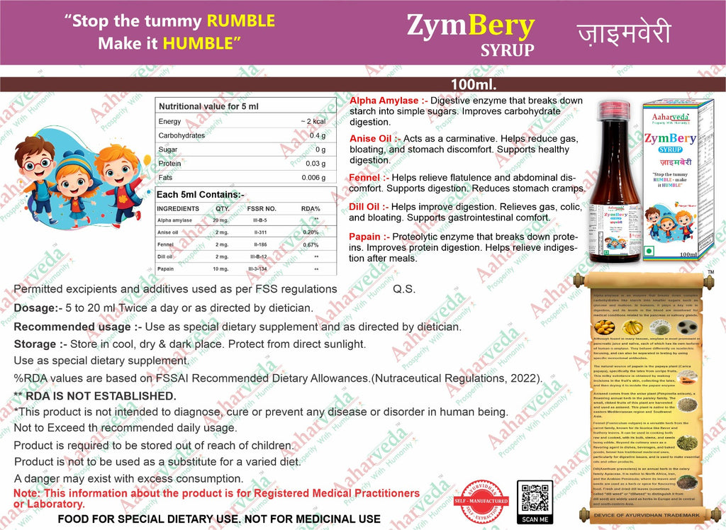 ZymBery Digestive Enzyme Syrup 220ml | Alpha Amylase Syrup