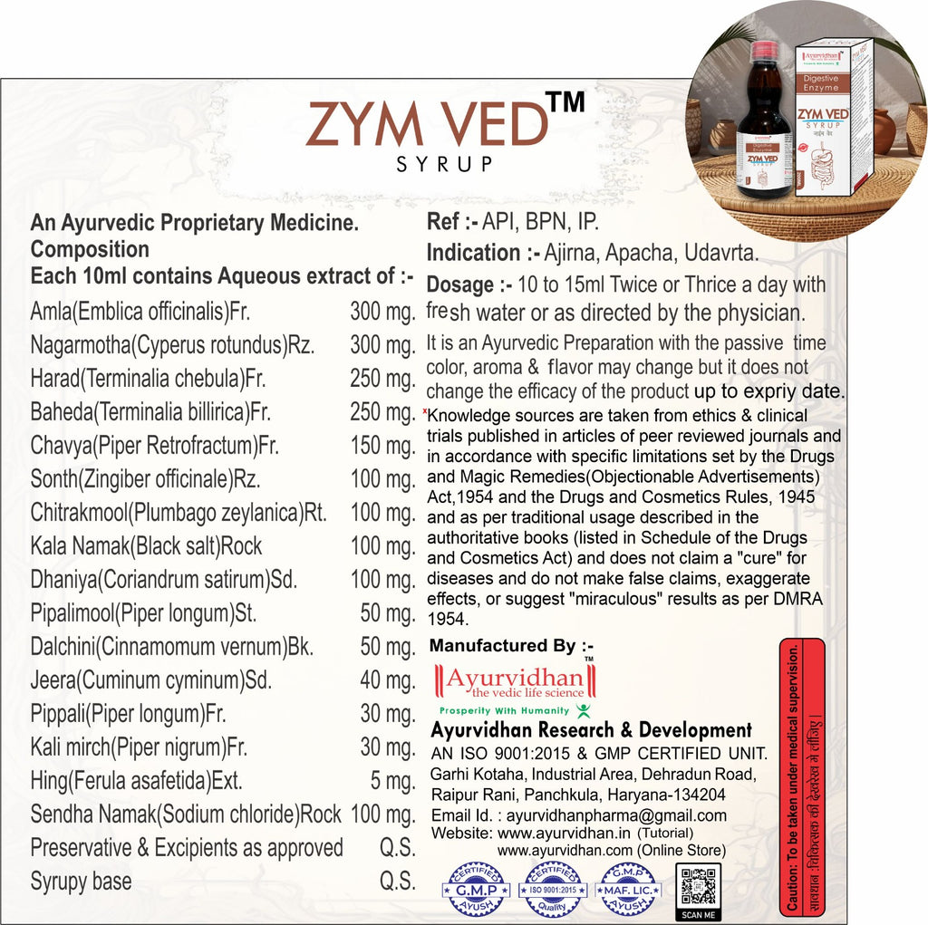 Zymved Digestive Enzyme Syrup | Ayurvedic Tonic for Gas, Bloating & Indigestion
