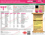 A promotional infographic for Artavon Tablets, featuring product packaging, a bottle, a box, and a jar, alongside extensive text detailing indications, ingredients, side effects, and dosage in English and Hindi. The layout is highly detailed and multi-colored, set against a white background with a green header.